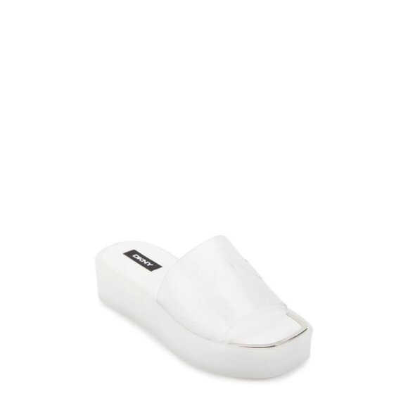DKNY Women's Laren White Clear Wedge Slide Sandals Size 9M - New - Picture 1 of 1